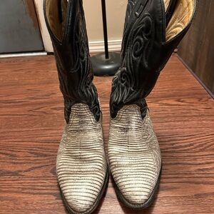 Black and Gray Cowboy Boots with Exotic Leather